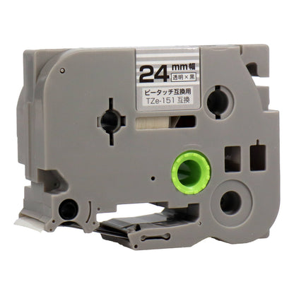 ブラザー用 TZe-151 ピータッチ用互換テープカートリッジ 透明×黒文字 24mm
