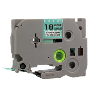 ブラザー用  ピータッチ用互換テープカートリッジ 水玉緑×黒文字 18mm