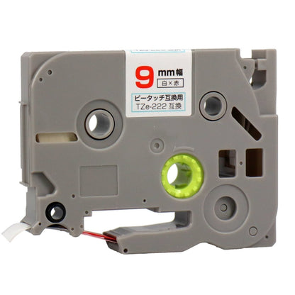 ブラザー TZe - 222 ピータッチ用互換テープカートリッジ 白×赤文字 9mm