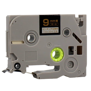 ブラザー用  ピータッチ用互換テープカートリッジ 黒×金文字 9mm