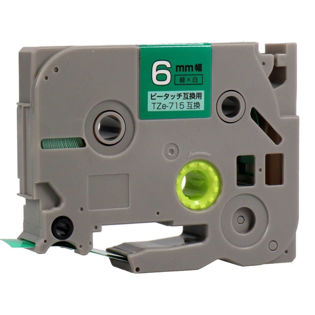 ブラザー ピータッチ用互換テープカートリッジ 緑×白文字 6mm