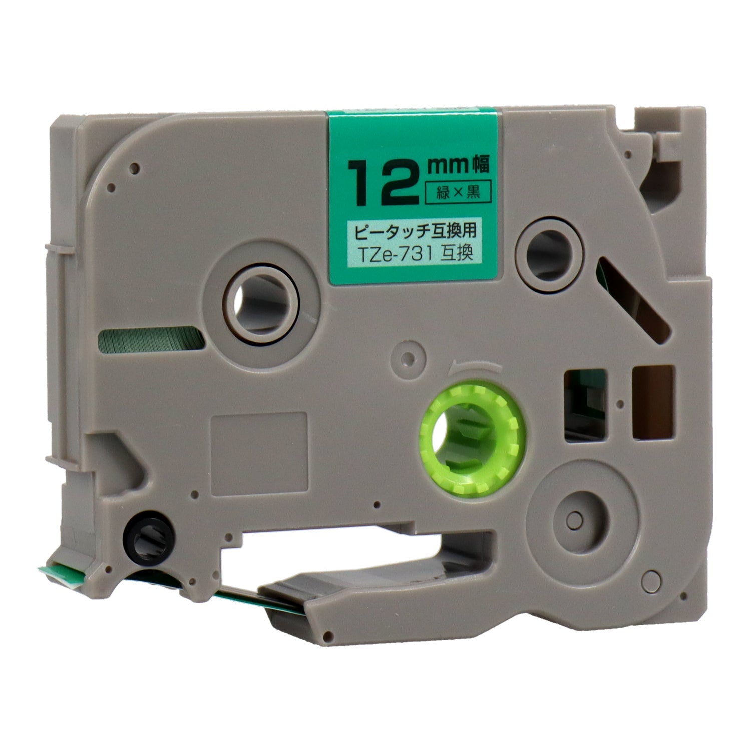 ブラザー用 TZe-731 ピータッチ用互換テープカートリッジ 緑×黒文字 12mm