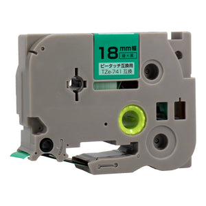 ブラザー用 TZe-741 ピータッチ用互換テープカートリッジ 緑×黒文字 18mm
