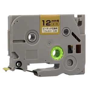 ブラザー用  ピータッチ用互換テープカートリッジ 金×黒文字 12mm