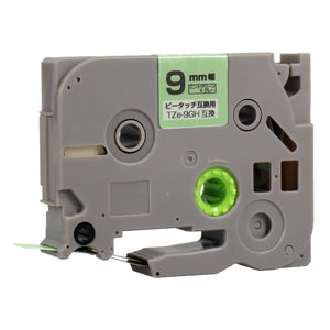 ブラザー用  ピータッチ用互換テープカートリッジ ミントグリーン×グレー文字 9mm