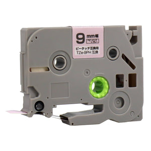 ブラザー用  ピータッチ用互換テープカートリッジ ベビーピンク×グレー文字 9mm