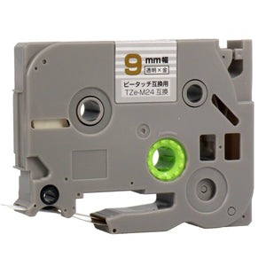 ブラザー用  ピータッチ用互換テープカートリッジ 透明×金文字 9mm