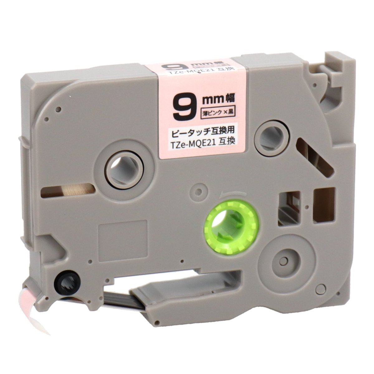 ピータッチ用 TZe-MQE21 互換テープ 薄ピンク×黒文字 9mm