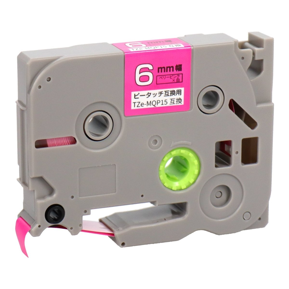 ピータッチ用 TZe-MQP15 互換テープ ベリーピンク×白文字 6mm