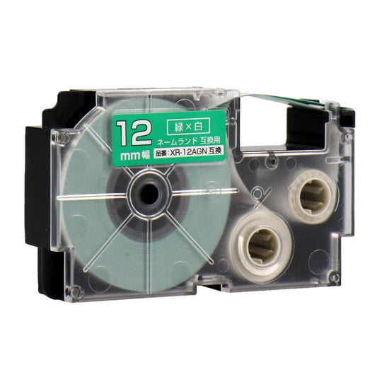 ネームランド用互換テープカートリッジ 緑×白文字 12mm