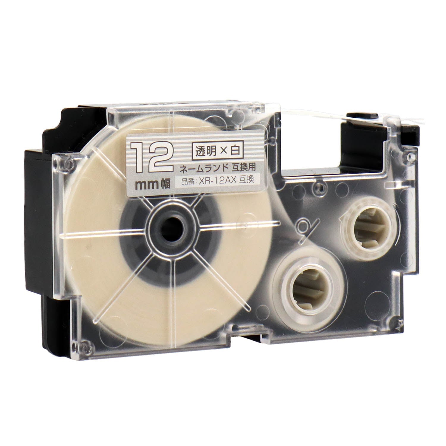 ネームランド用互換テープカートリッジ 透明×白文字 12mm
