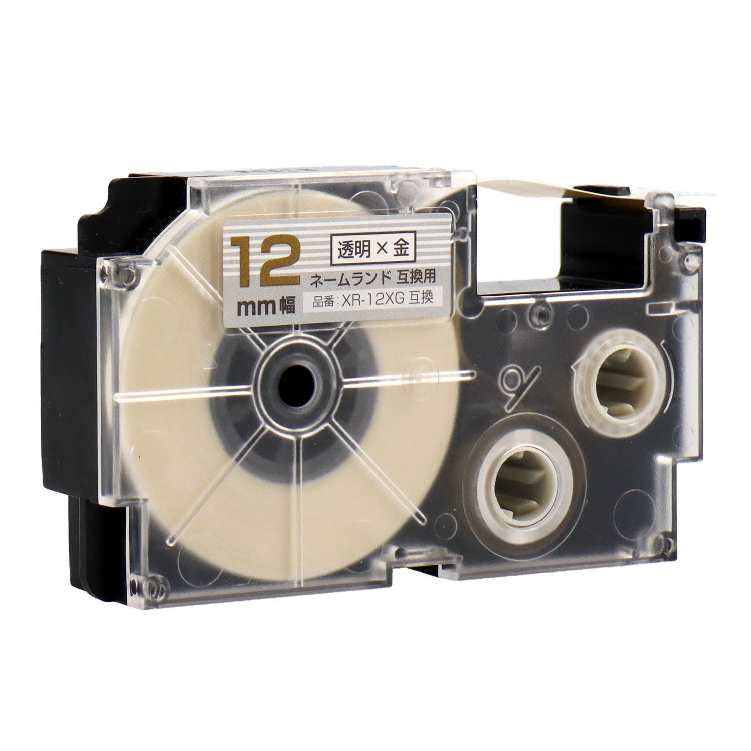 ネームランド用互換テープカートリッジ 透明×金文字 12mm