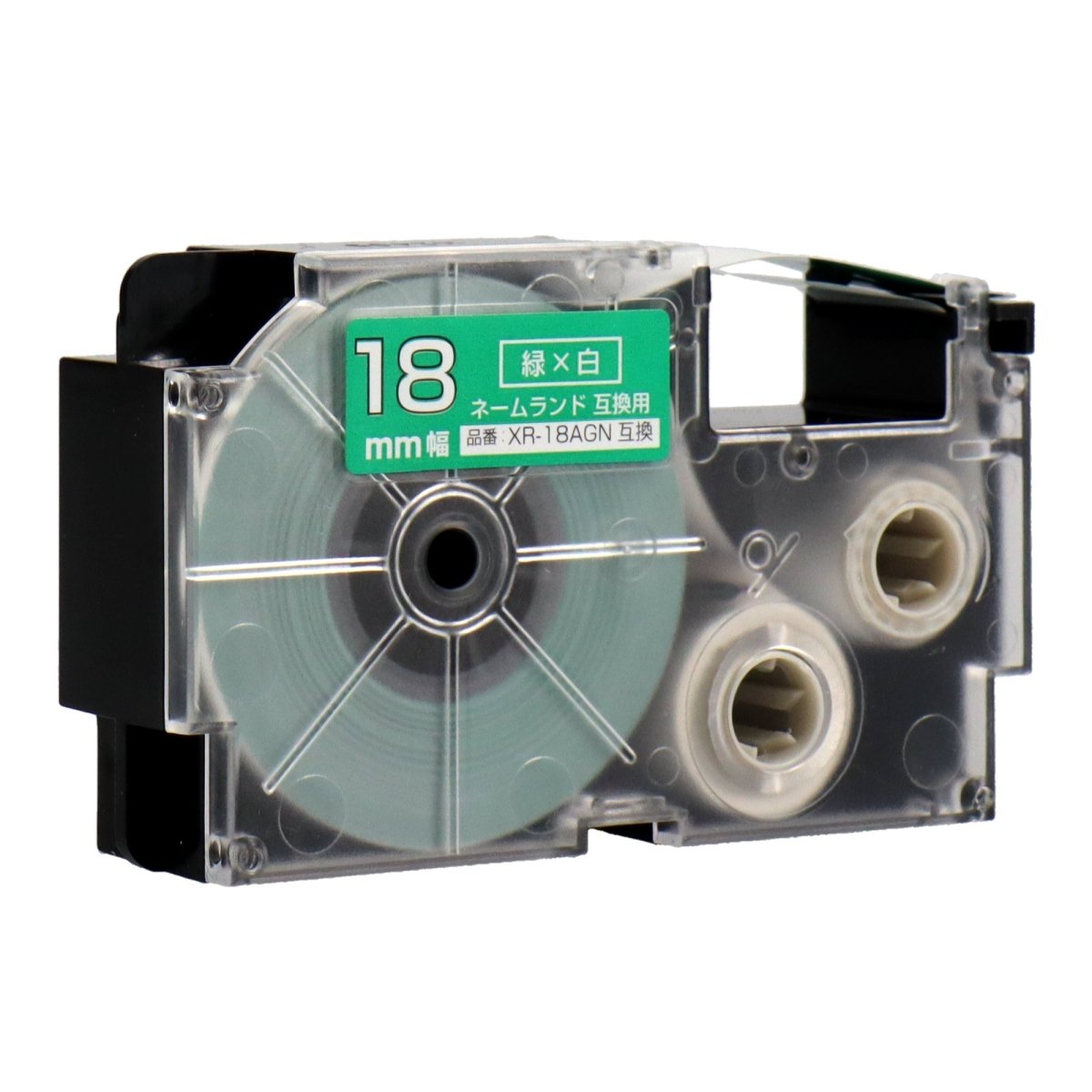 ネームランド用互換テープカートリッジ 緑×白文字 18mm
