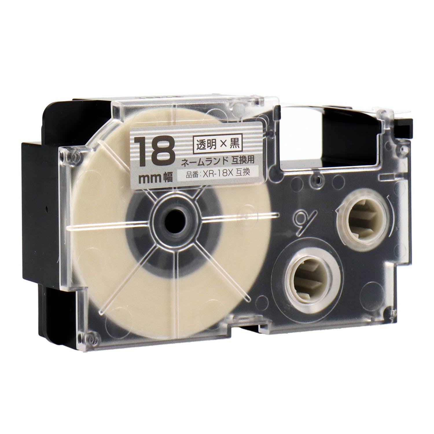 ネームランド用互換テープカートリッジ 透明×黒文字 18mm