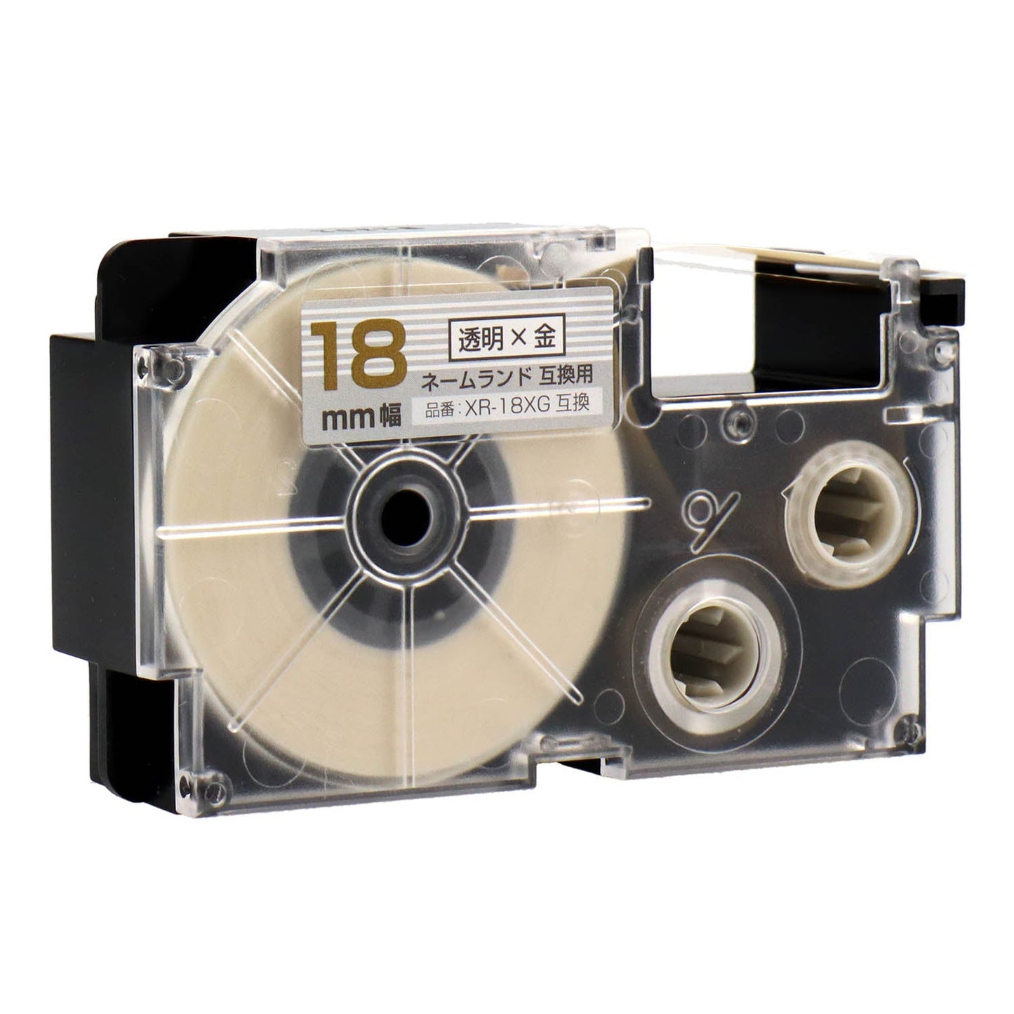 ネームランド用互換テープカートリッジ 透明×金文字 18mm