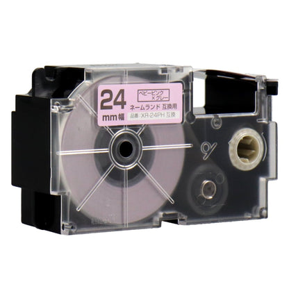 ネームランド用互換テープカートリッジ ベビーピンク×グレー文字 24mm