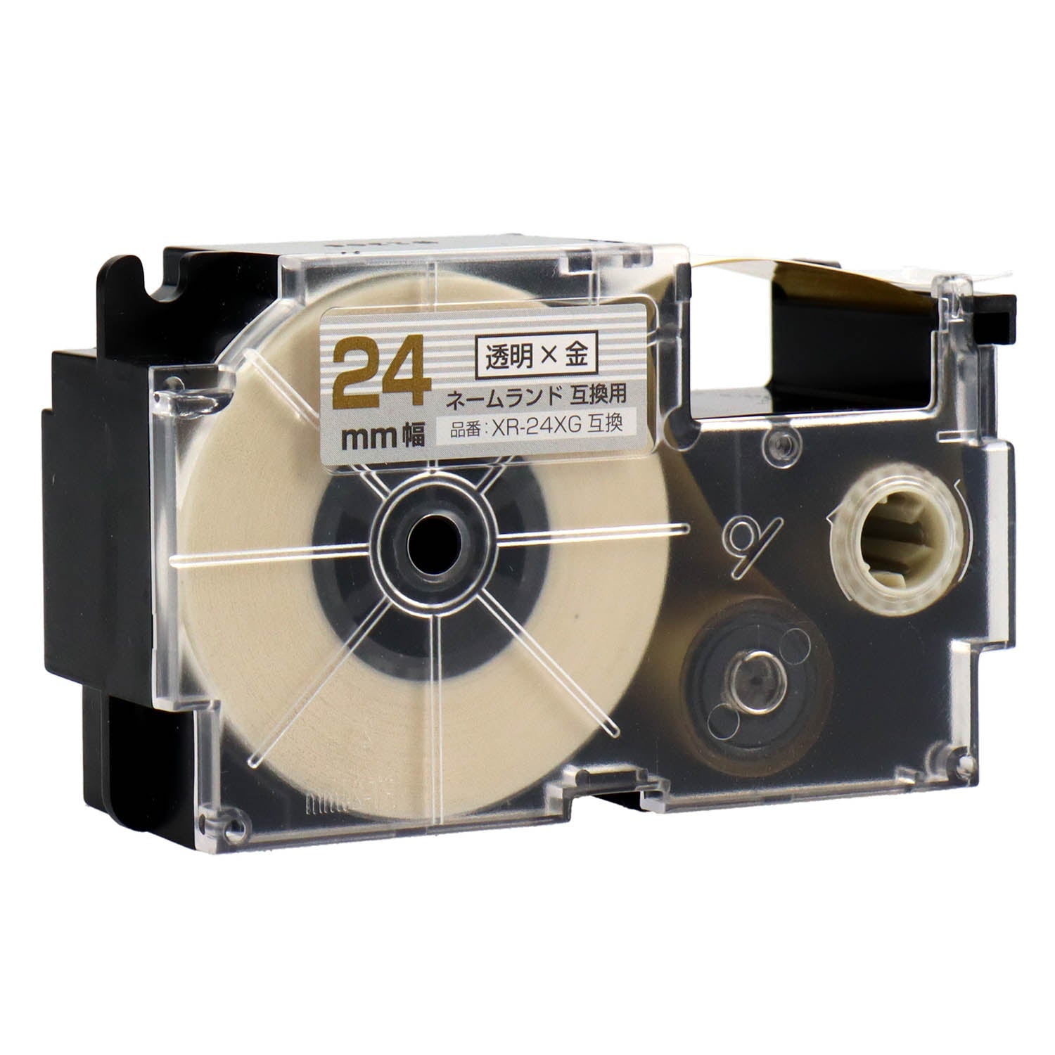 ネームランド用互換テープカートリッジ 透明×金文字 24mm