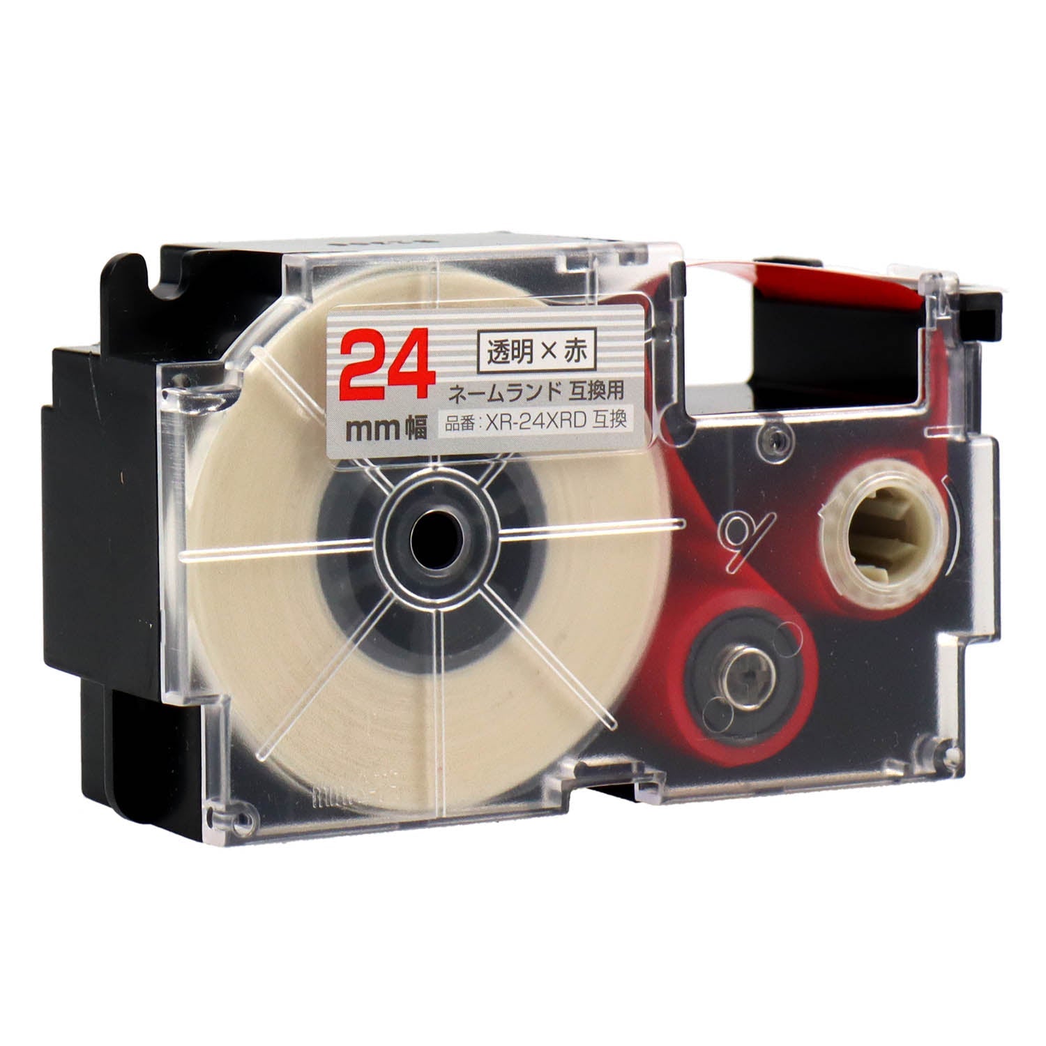 ネームランド用互換テープカートリッジ 透明×赤文字 24mm