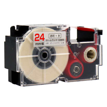 ネームランド用互換テープカートリッジ 透明×赤文字 24mm
