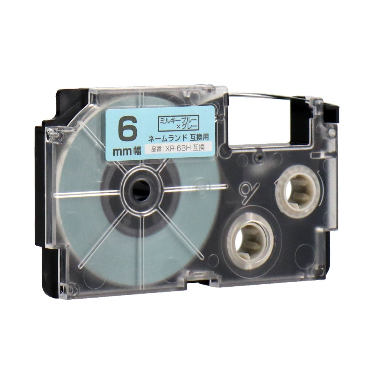 ネームランド用互換テープカートリッジ ミルキーブルー×グレー文字 6mm