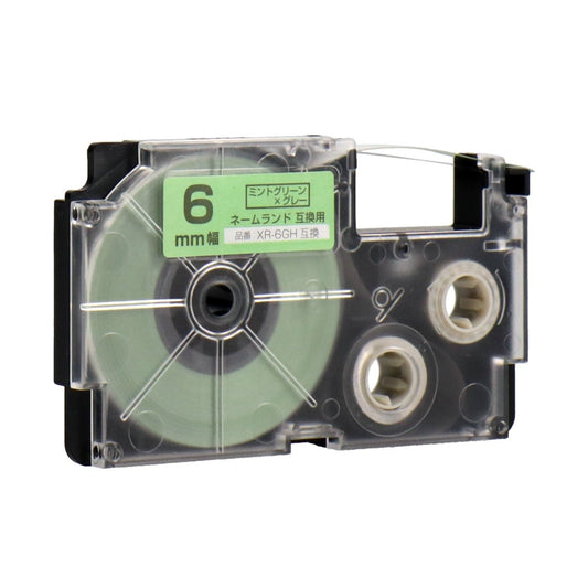 ネームランド用互換テープカートリッジ ミントグリーン×グレー文字 6mm