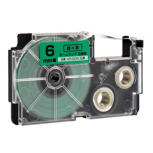 ネームランド用互換テープカートリッジ 緑×黒文字 6mm