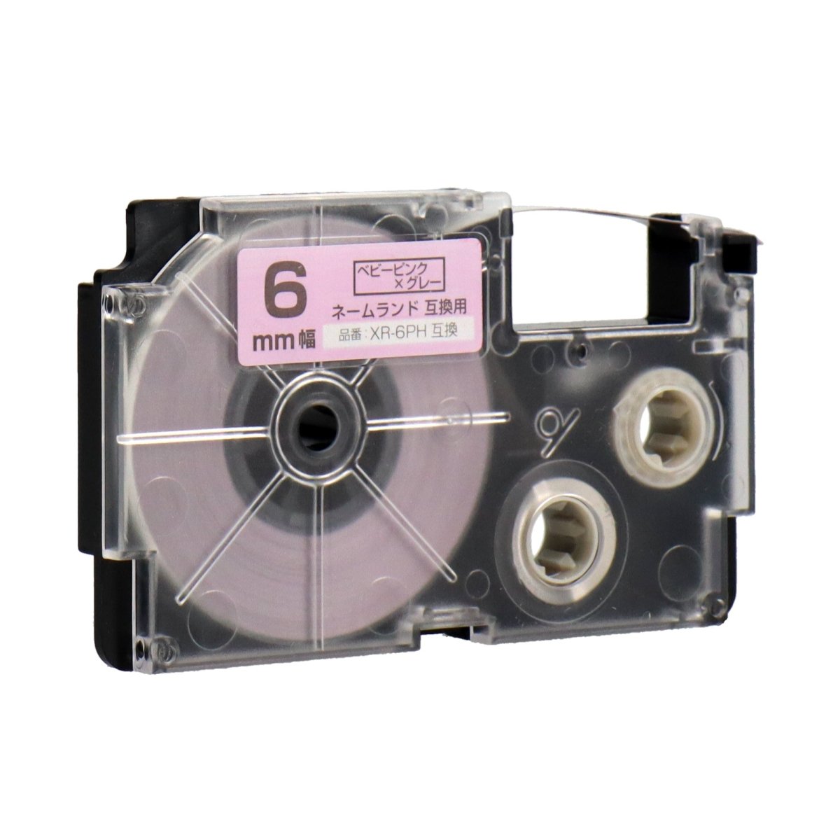 ネームランド用互換テープカートリッジ ベビーピンク×グレー文字 6mm
