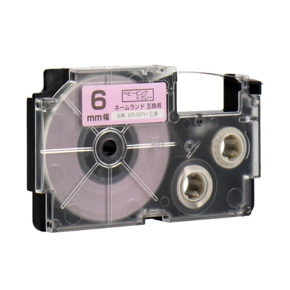 ネームランド用互換テープカートリッジ ベビーピンク×グレー文字 6mm