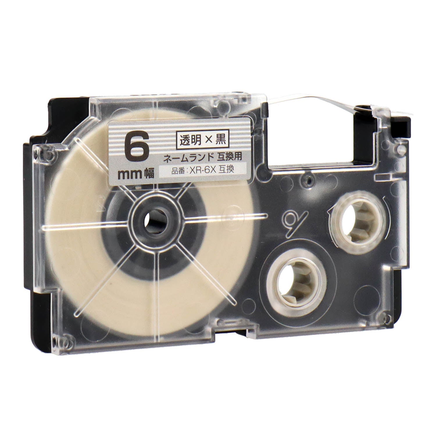 ネームランド用互換テープカートリッジ 透明×黒文字 6mm