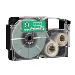 ネームランド用互換テープカートリッジ 緑×白文字 9mm