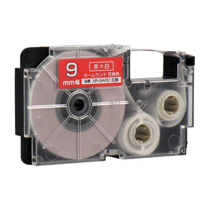 ネームランド用互換テープカートリッジ 赤×白文字 9mm