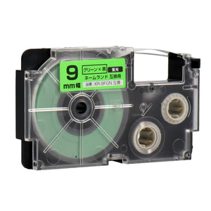 ネームランド用互換テープカートリッジ 蛍光グリーン×黒文字 9mm