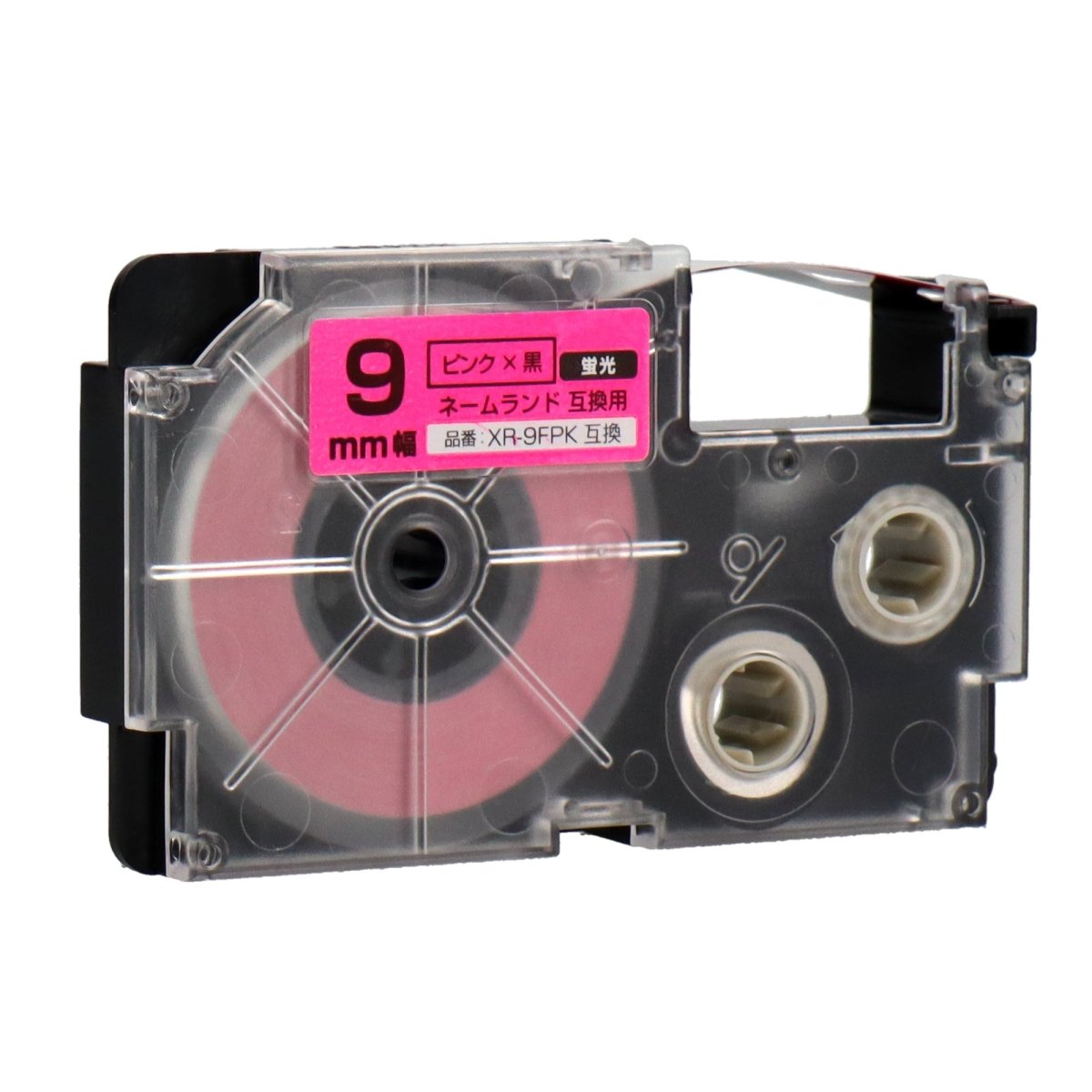 ネームランド用互換テープカートリッジ 蛍光ピンク×黒文字 9mm