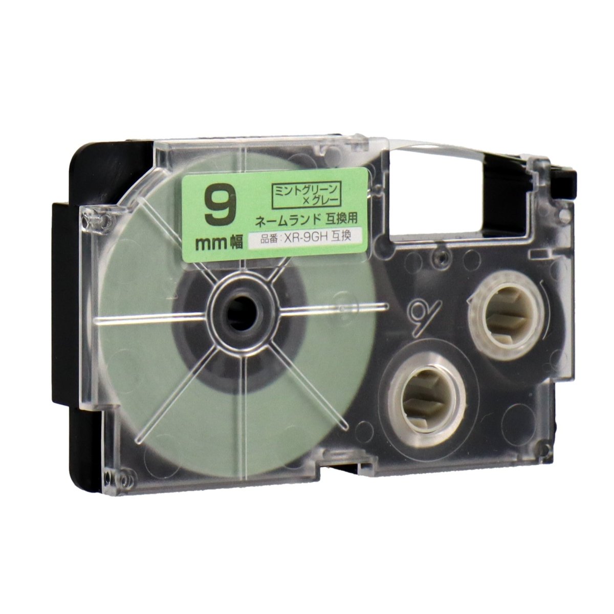 ネームランド用互換テープカートリッジ ミントグリーン×グレー文字 9mm
