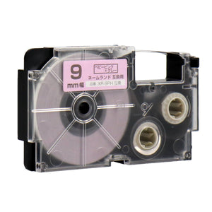 ネームランド用互換テープカートリッジ ベビーピンク×グレー文字 9mm