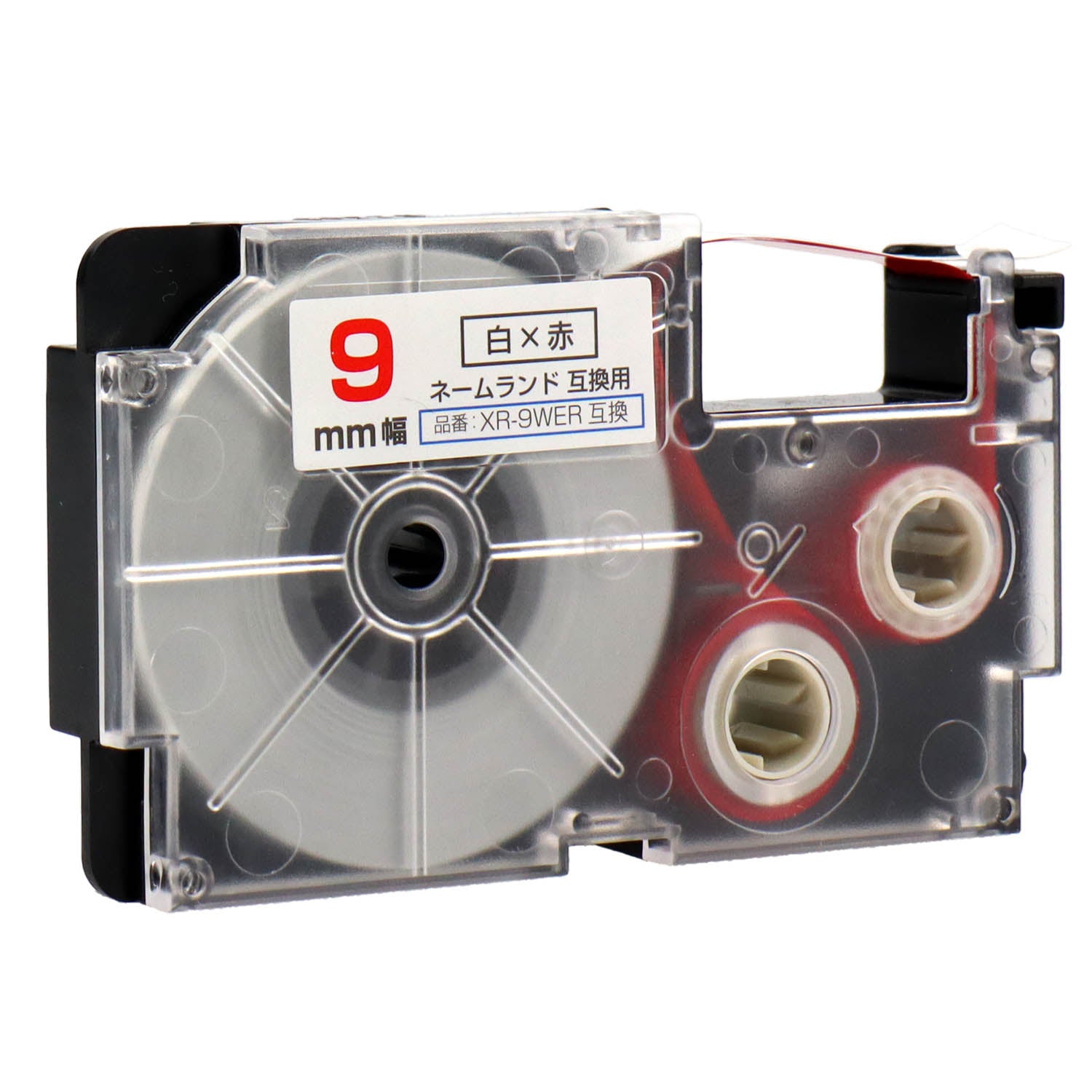 ネームランド用互換テープカートリッジ 白×赤文字 9mm