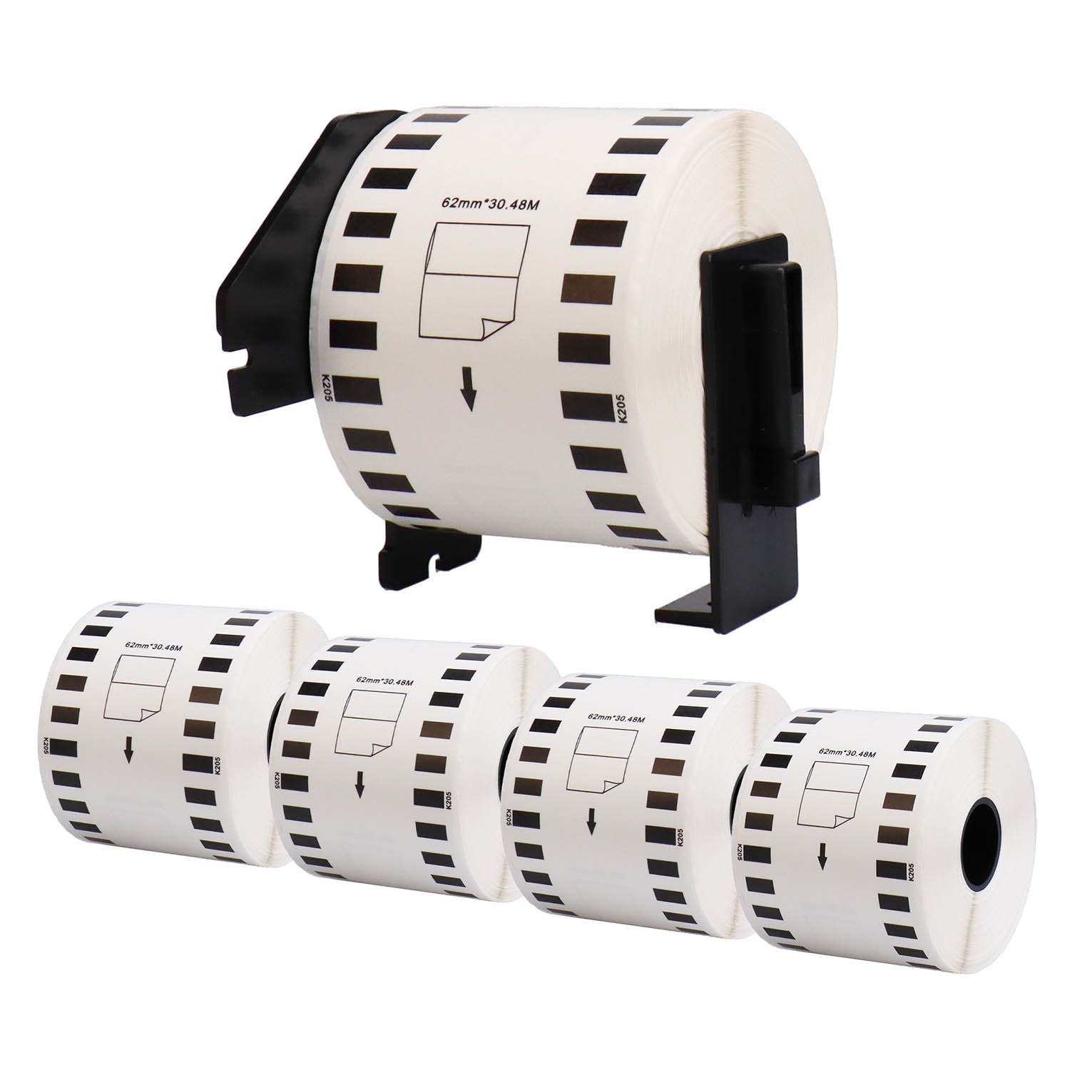 ブラザー用 DK-2205 互換DKラベル テープ＋専用ホルダー 長尺紙テープ(大) ×5＋ホルダー
