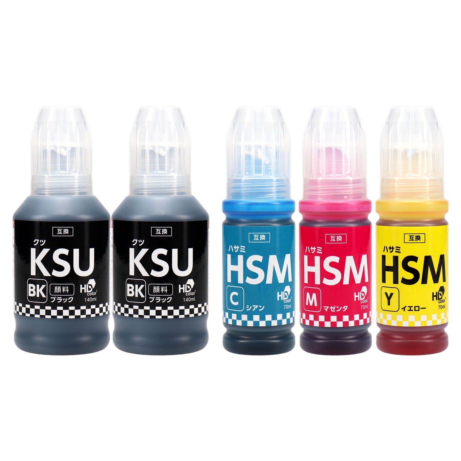 エプソン用 KSU-HSM (クツ・ハサミ)  互換インクボトル  4色＋黒1本